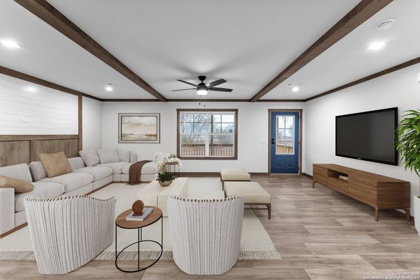 Interior, Living room, Recessed Lighting, Wooden Beams, Wood Texture Flooring