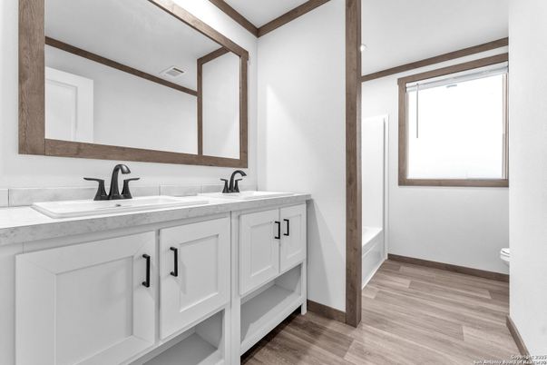 Bathroom, Dual Sink Vanities, Interior, Wood Texture Flooring