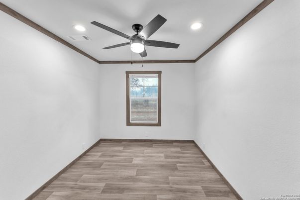 Empty room, Interior, Recessed Lighting, Wood Texture Flooring