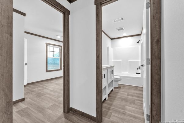 Bathroom, Interior, Recessed Lighting, Wood Texture Flooring