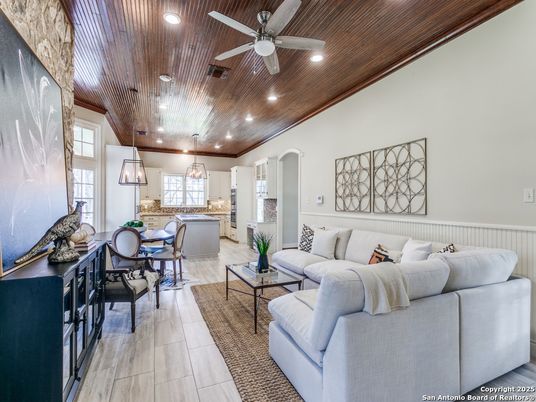 Dining room, Interior, Kitchen, Living room, Pendant Lights, Recessed Lighting, Wooden Ceilings