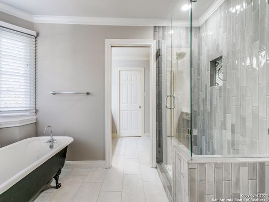 Bathroom, Free Standing Baths, Glass Shower, Interior, Recessed Lighting