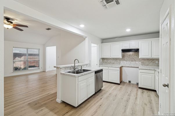 Interior, Kitchen, Recessed Lighting, Wood Texture Flooring