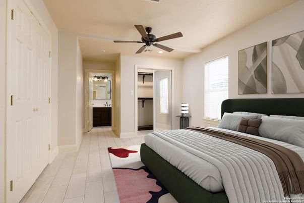 Bedroom, Interior, Recessed Lighting, Wood Texture Flooring