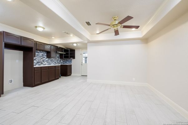 Interior, Kitchen, Recessed Lighting, Wood Texture Flooring