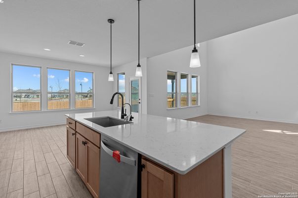 Interior, Kitchen, Pendant Lights, Recessed Lighting, Wood Texture Flooring