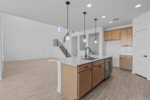 Interior, Kitchen, Pendant Lights, Recessed Lighting, Wood Texture Flooring
