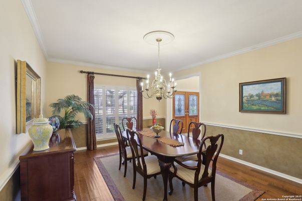 Chandelier, Dining room, Interior, Wood Texture Flooring