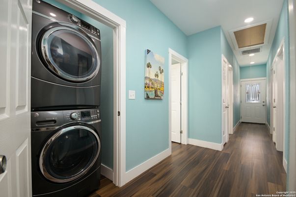 Interior, Recessed Lighting, Utility Closets, Washer, Wood Texture Flooring