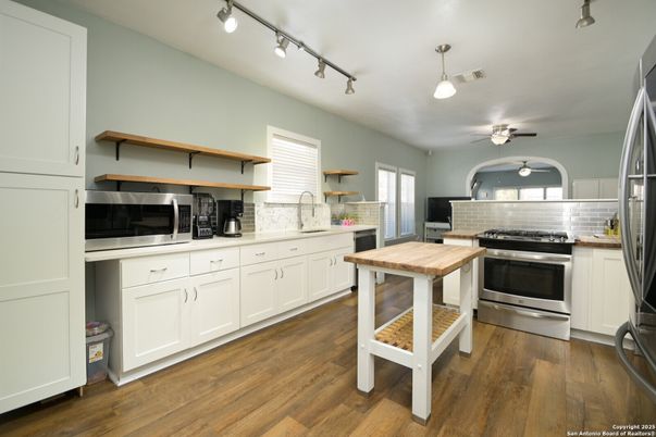 Interior, Kitchen, Stainless Steel Appliances, Wood Texture Flooring