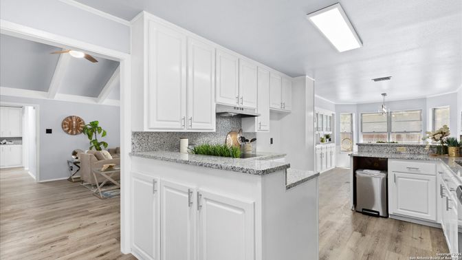 Interior, Kitchen, Pendant Lights, Wood Texture Flooring