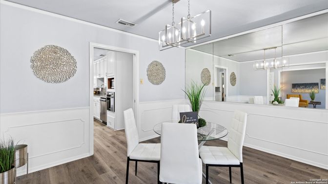 Dining room, Interior, Kitchen, Pendant Lights, Wood Texture Flooring