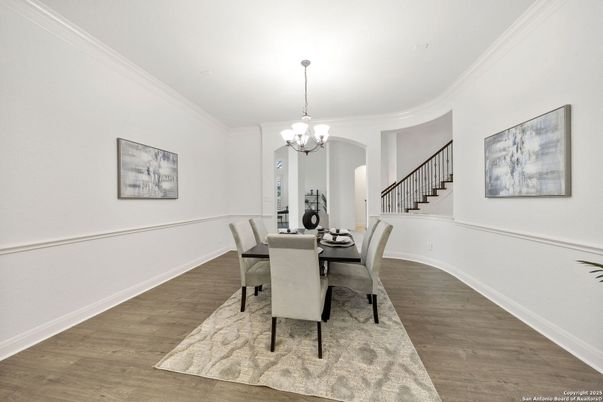 Chandelier, Dining room, Interior, Wood Texture Flooring