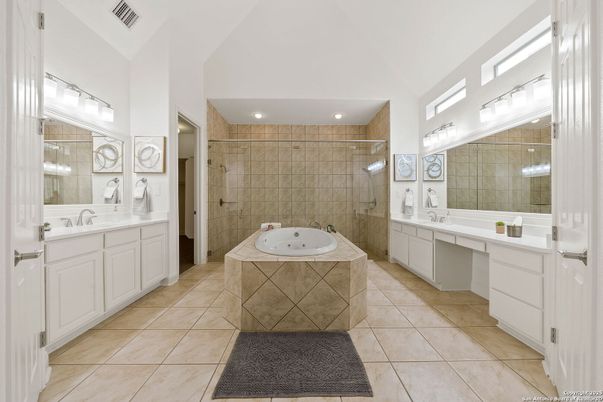 Bathroom, Dual Sink Vanities, Glass Shower, Interior, Recessed Lighting