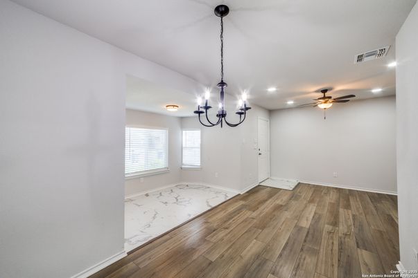 Chandelier, Empty room, Interior, Marble, Recessed Lighting, Wood Texture Flooring