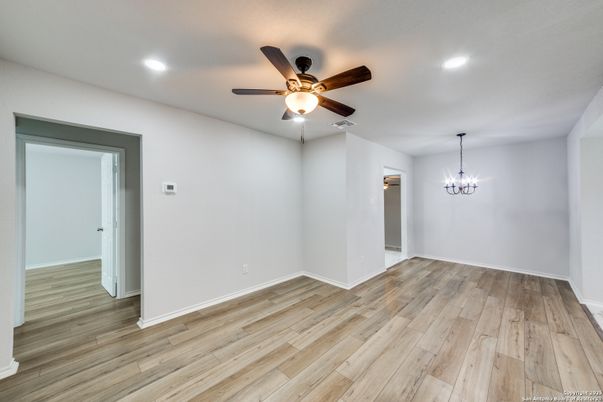 Empty room, Interior, Pendant Lights, Recessed Lighting, Wood Texture Flooring