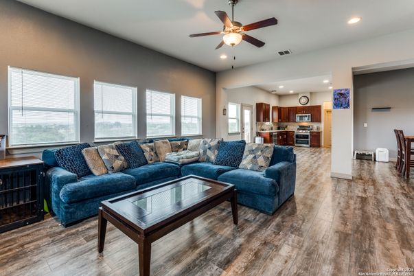 Interior, Kitchen, Living room, Recessed Lighting, Stainless Steel Appliances, Wood Texture Flooring