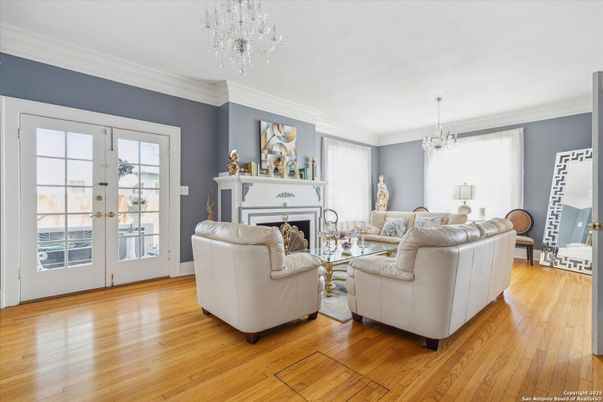 Chandelier, Fireplace, Interior, Living room, Wood Texture Flooring