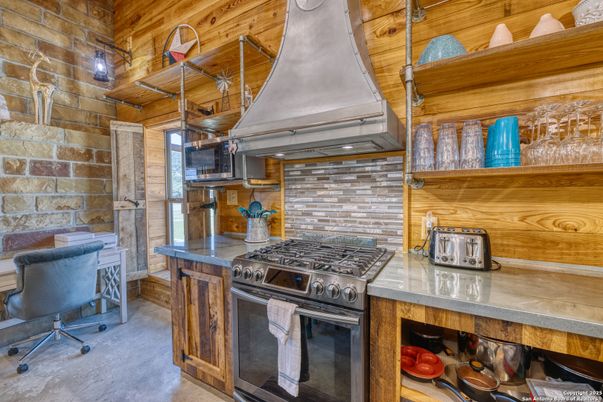 Interior, Kitchen, Stainless Steel Appliances, Stone Walls, Wooden Ceilings, Wooden Walls