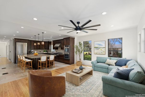 Interior, Kitchen, Living room, Pendant Lights, Recessed Lighting, Stainless Steel Appliances, Wood Texture Flooring