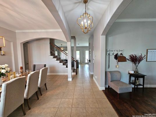 Dining room, Interior, Pendant Lights, Wood Texture Flooring