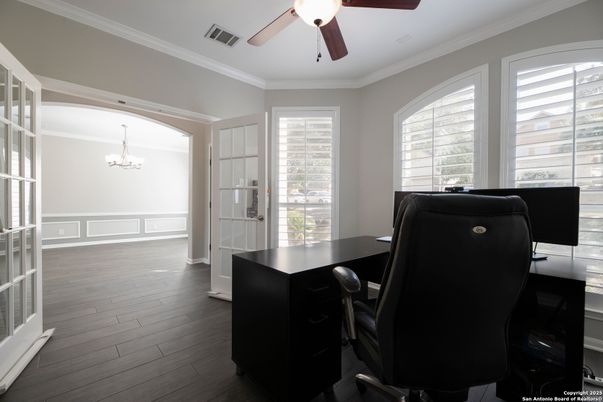 Chandelier, Home Office, Interior, Wood Texture Flooring