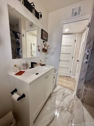 Bathroom, Dual Sink Vanities, Interior, Marble, Recessed Lighting