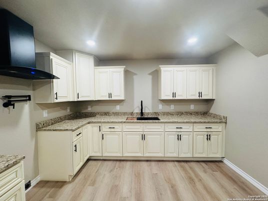 Interior, Kitchen, Recessed Lighting, Wood Texture Flooring