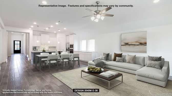 Dining room, Interior, Kitchen, Living room, Pendant Lights, Recessed Lighting, Stainless Steel Appliances, Wood Texture Flooring