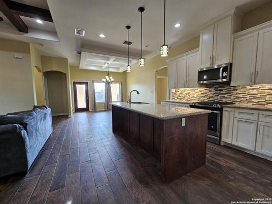 Interior, Kitchen, Pendant Lights, Recessed Lighting, Wood Texture Flooring