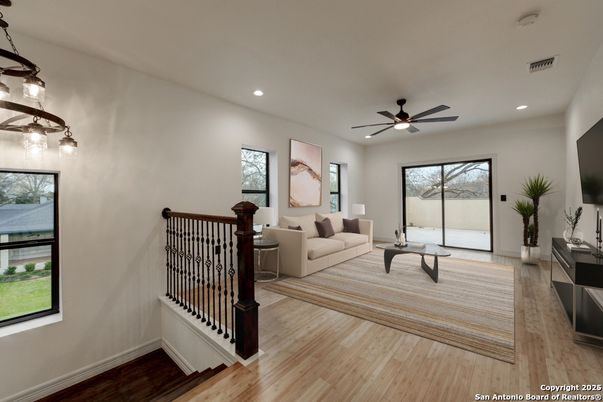 Interior, Living room, Recessed Lighting, Wood Texture Flooring