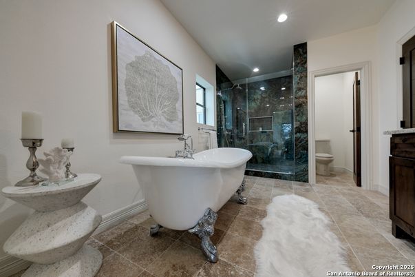 Bathroom, Free Standing Baths, Glass Shower, Interior, Recessed Lighting
