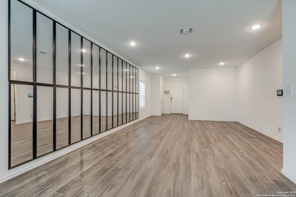 Empty room, Interior, Recessed Lighting, Wood Texture Flooring
