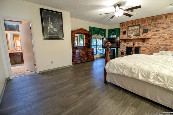 Bedroom, Interior, Stone Walls, Wood Texture Flooring