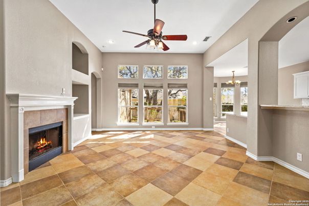 Chandelier, Empty room, Fireplace, Interior, Recessed Lighting
