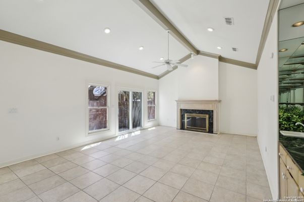 Empty room, Fireplace, Interior, Recessed Lighting