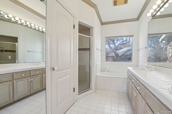 Bathroom, Dual Sink Vanities, Glass Shower, Interior, Tile Countertops