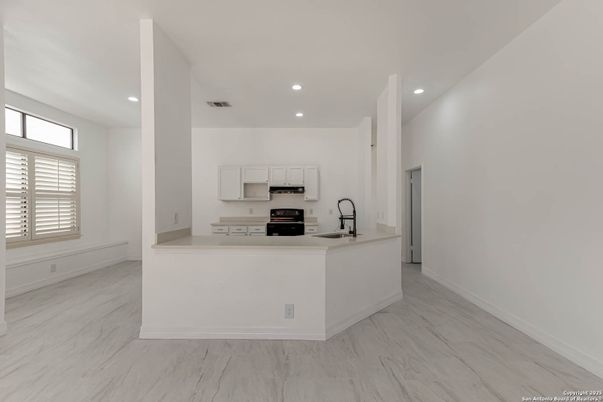 Interior, Kitchen, Marble, Recessed Lighting, Stainless Steel Appliances