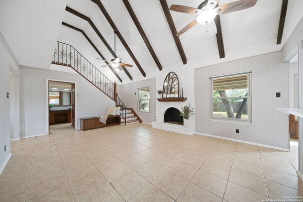 Empty room, Fireplace, Interior, Wooden Beams