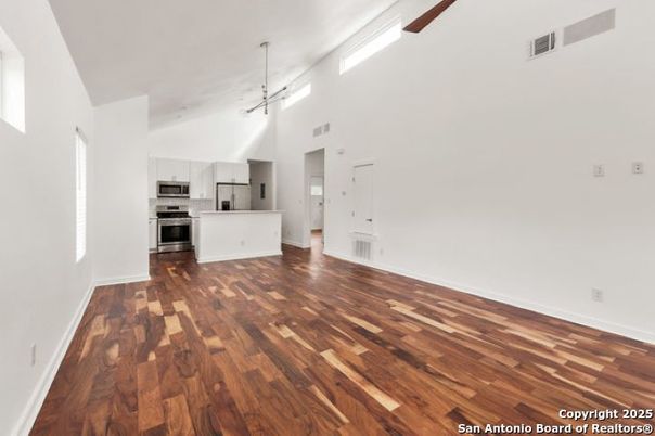 Interior, Kitchen, Pendant Lights, Stainless Steel Appliances, Wood Texture Flooring