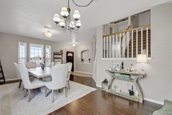 Chandelier, Dining room, Interior, Wood Texture Flooring