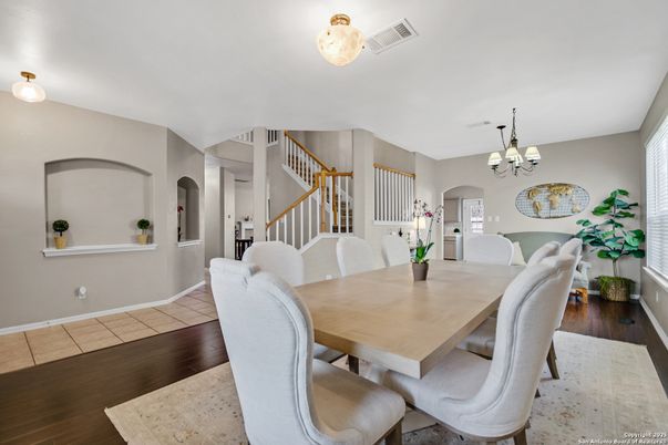 Chandelier, Dining room, Interior, Wood Texture Flooring