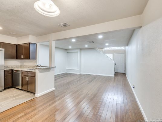 Interior, Kitchen, Recessed Lighting, Wood Texture Flooring