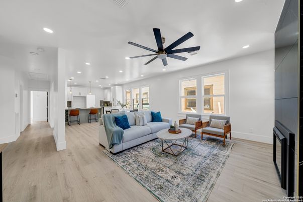 Interior, Kitchen, Living room, Pendant Lights, Recessed Lighting, Wood Texture Flooring