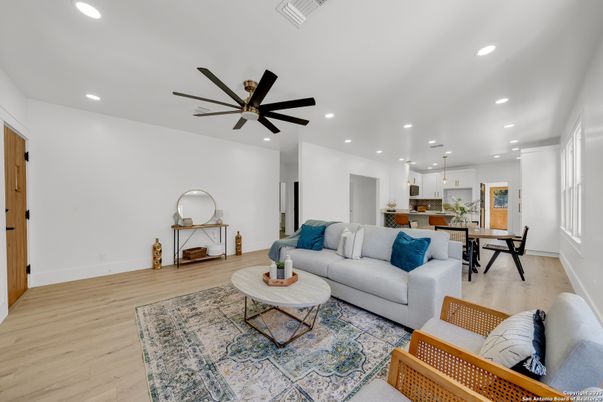 Dining room, Interior, Kitchen, Living room, Pendant Lights, Recessed Lighting, Wood Texture Flooring