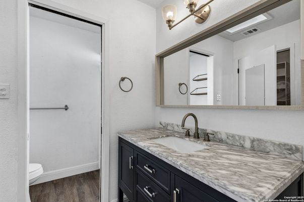 Bathroom, Dual Sink Vanities, Interior, Wood Texture Flooring