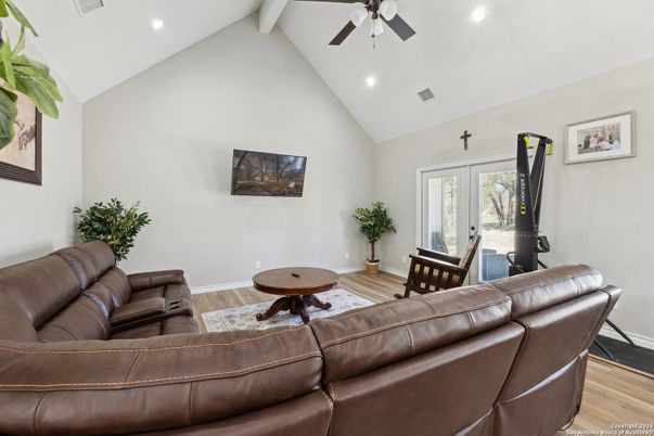 Dining room, Interior, Living room, Recessed Lighting, Wood Texture Flooring