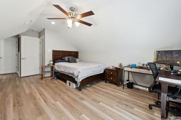 Bedroom, Home Office, Interior, Recessed Lighting, Wood Texture Flooring