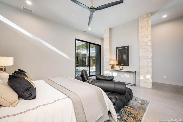 Bedroom, Interior, Recessed Lighting, Wood Texture Flooring