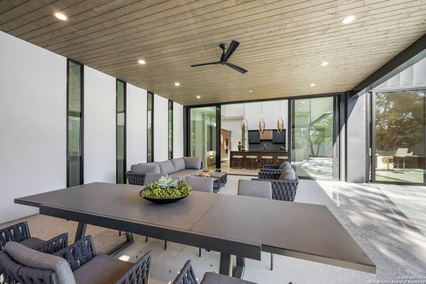 Dining room, Interior, Living room, Pendant Lights, Recessed Lighting, Wooden Ceilings